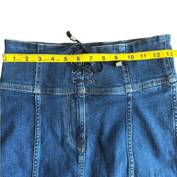 Free People Blue Denim Lace Up High Waisted Modern Femme Mini Skirt Size 4 - Picture 5 of 6